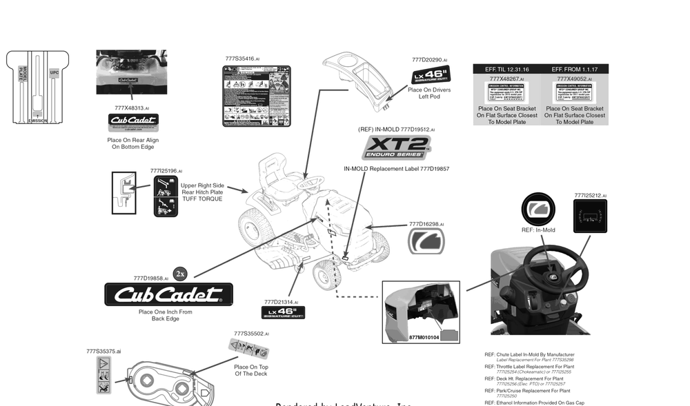 Label Map Diagram and Parts List for XT2-LX46KH (13AQA1CT010)(2017) Cub Cadet Lawn Tractor